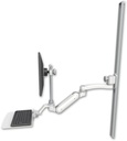 AccessMount™ Inverted Ultra 180 Arm with EV710 monitor mount mount on a 50" wall track slider, a 12" flat keyboard tray, and an 11" arm