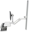 AccessMount™ Inverted Ultra 180 Arm with EV710 monitor mount mount on a 50" wall track slider, a work surface tray and slide-out keyboard tray, and an 11" arm