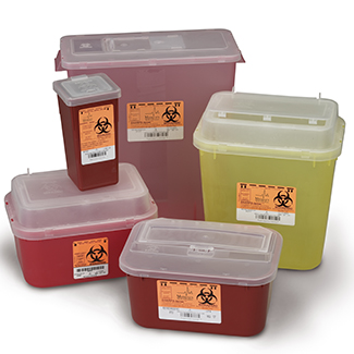 [8705TY] Medegen Stackable Sharps Container, Polypropylene, 13¾" x 14" x 3¾", Biohazard Sym