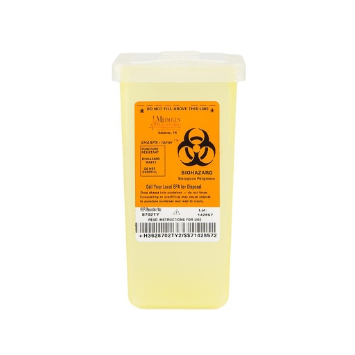 [8702TY] Medegen Stackable Sharps Container, Polypropylene, 3½" x 7" x 3½", Biohazard Symbo