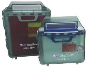 [305099] BD Sharps Recycled Green Locking Wall Cabinet, Shield, 2/3 Gal