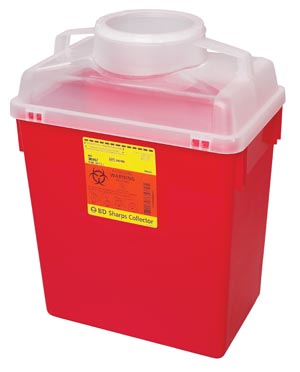 [305465] BD Multi-Use Nestable Sharps Collector, 6 Gal, Clear Top, Large Funnel Cap
