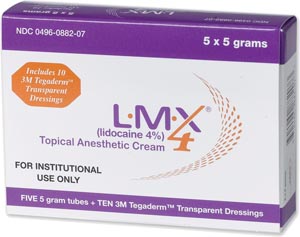 [0882-07] Ferndale LMX4 Topical Anesthetic Cream (5) 5g Tubes w/ Transparent Dressings