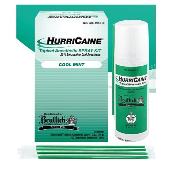 [0283-0914-60] Beutlich HurriCaine® Topical Anesthetic Spray - Mint w/ Disposable Extension Tubes