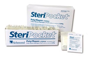 [303122] Richmond SteriPocket Sponge, Non-Woven, 8-Ply Rayon/ Poly, 4" x 4", Sterile