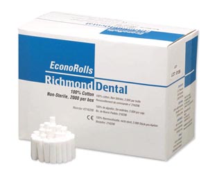 [216206] Richmond Economy Cotton Roll, Medium 1½" x 3/8" Dia, Non-Sterile, 2000/bx