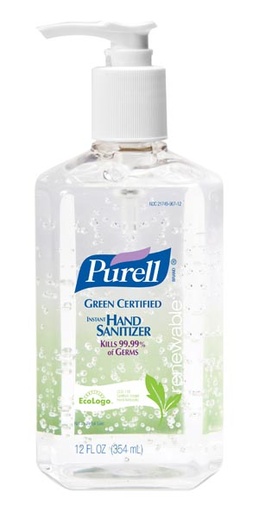 [3691-12] Gojo Purell® Green Certified HaHand Sanitizer, 12 fl oz Pump Bottlend Sanitizer