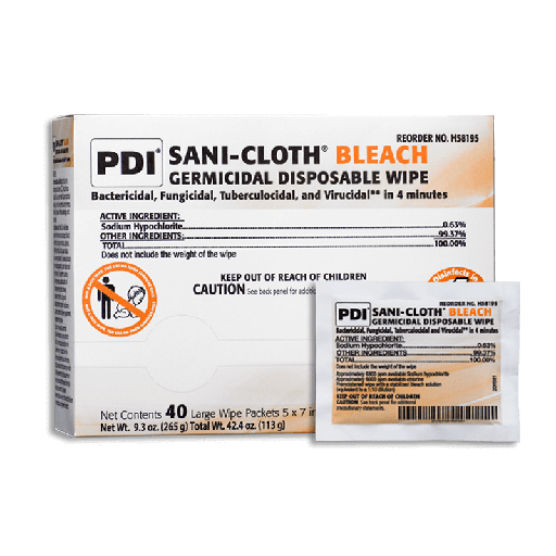 [H58195] PDI Sani-Cloth® Bleach Germicidal Disposable Wipe, Large, 5" x 7", 40/pk