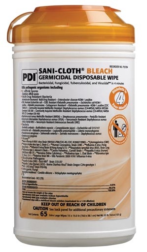 [P25784] PDI Sani-Cloth® Bleach Germicidal Disposable Wipe, X-Large, 7½" x 15", 65 wipes/can