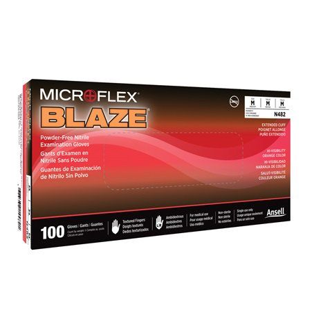 [N484] Microflex Blaze® Powder Free Exam Gloves, Orange, Extended Cuff, X-Large
