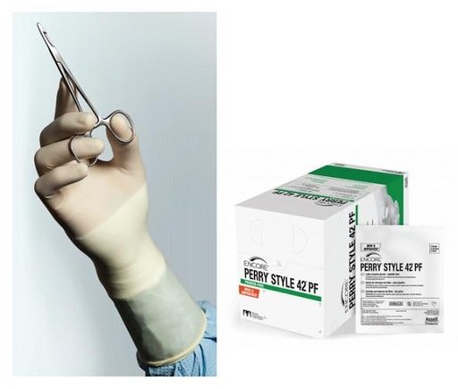 [5711107PF] Ansell Encore Perry® Style 42 Powder Free Surgical Gloves, Latex, Beaded, Size 9