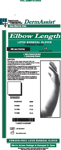 [141750] Innovative Dermassist® Elbow Length (18½") Glove, PF Textured Latex Sterile Surgical
