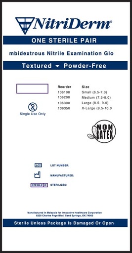 [106100] Innovative Nitriderm® Sterile Powder-Free Nitrile Exam Gloves, Small, Nitrile, Sterile, PF, 
