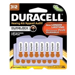 [DA312B16] Duracell® Hearing Aid Battery, Zinc Air, Size 312, 16pk