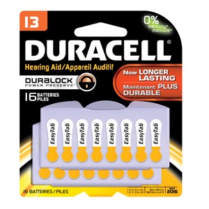 [DA13B16] Duracell® Hearing Aid Battery, Zinc Air, Size 13, 16pk