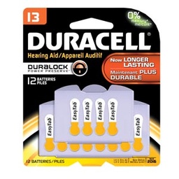 [DA13B12R] Duracell® Hearing Aid Battery, Zinc Air, Size 13, 12pk