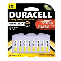 [DA10B8W] Duracell® Hearing Aid Battery, Zinc Air, Size 10, 8pk