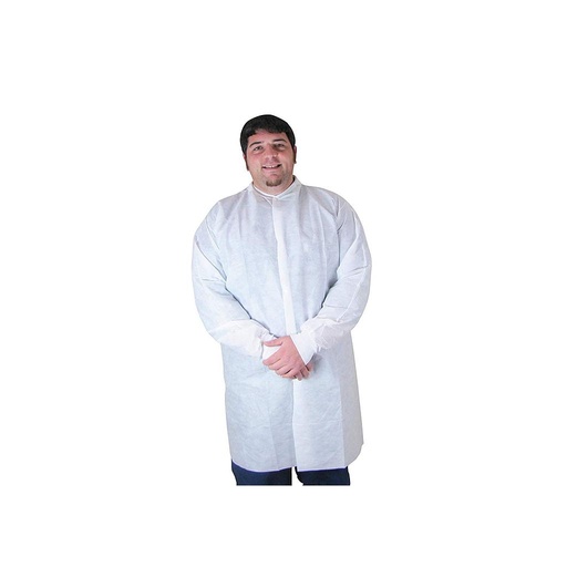[340] Dukal Fluid Resistant Lab Coat, Small, Full Length, Anti-Static, No Pockets, White