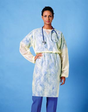 [203] Busse Staff Protection Full Back Gown, Yellow, Knit Cuffs