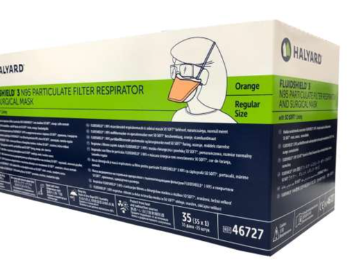 [46767] Halyard FLUIDSHIELD PFR95 Particulate Filter Respirator Mask, Regular Size, Orange