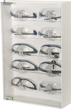 [CP-075] Bowman Eyewear Cabinet, Locking, Clear & White Plastic