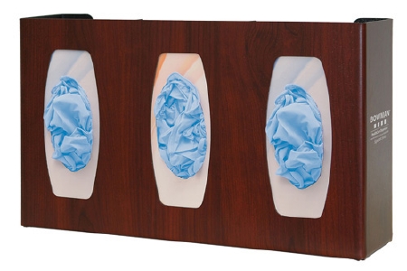 [GL030-0233] Bowman Glove Box Dispenser, Triple with Dividers, Cherry Fauxwood