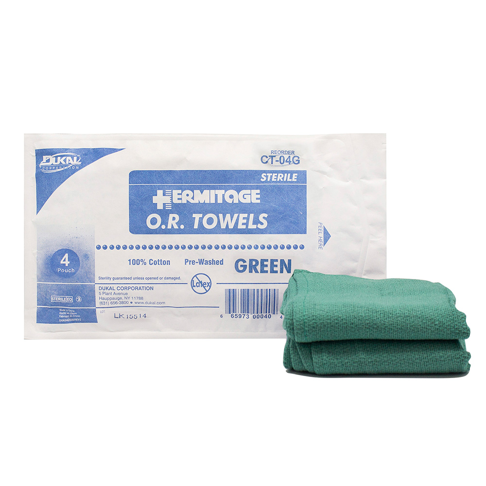 [CT-04G] Dukal 17 x 26 inch Sterile Operating Room Towels, Green, 80/Pack