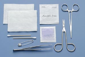 [753] Busse General Purpose Instrument Trays4½" Sharp Scissors & Straight 5" Mosquito Hemostat, Steril