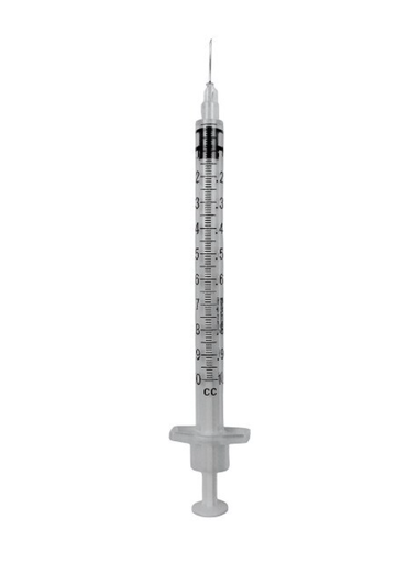 [26063] Exel Allergy Syr, 1cc, 27G x 3/8", Intradermal Bevel, Clear Cap, 25/tray, 40 trays