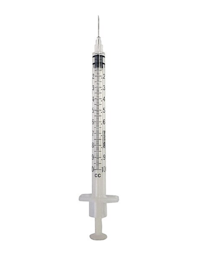 [26061] Exel Allergy Syr, 1cc, 27G x ½", Regular Bevel, Grey Cap, 25/tray, 40 trays