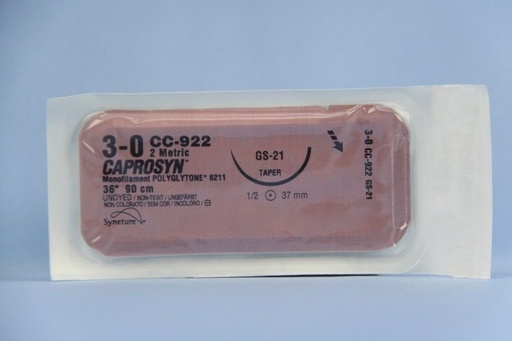 [CC922] Medtronic Caprosyn 36 inch 1/2 Circle Size 3-0 GS-21 Monofilament Absorbable Suture, 36/Box