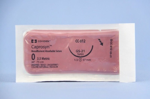 [CC812] Medtronic Caprosyn 30 inch 1/2 Circle Size 0 GS-21 Monofilament Absorbable Suture, 36/Box