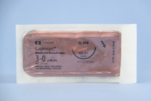 [CC810] Medtronic Caprosyn 30 inch 1/2 Circle Size 3-0 GS-21 Monofilament Absorbable Suture, 36/Box