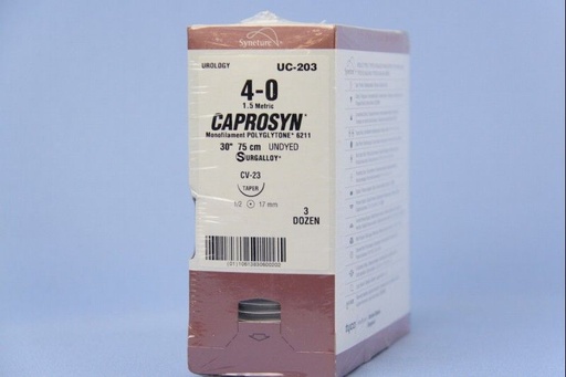 [UC203] Medtronic Caprosyn 30 inch 1/2 Circle Size 4-0 CV-23 Monofilament Absorbable Suture, 36/Box