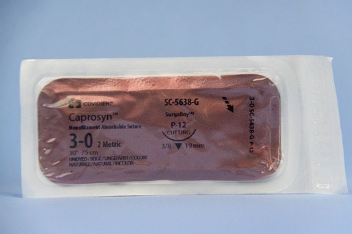 [SC5638G] Medtronic Caprosyn 30 inch 3/8 Circle Size 3-0 P-12 Monofilament Absorbable Suture, 12/Box