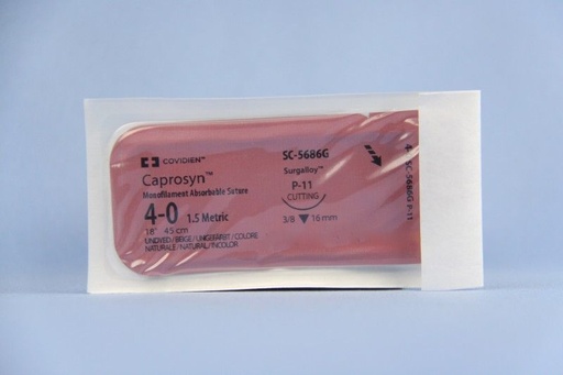 [SC5686G] Medtronic Caprosyn 18 inch 3/8 Circle Size 4-0 P-11 Monofilament Absorbable Suture, 12/Box