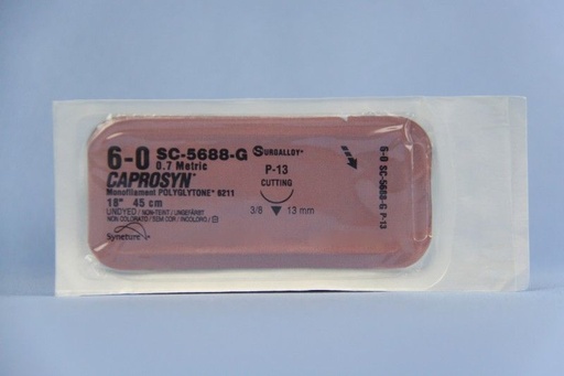 [SC5688G] Medtronic Caprosyn 18 inch 3/8 Circle Size 6-0 P-13 Monofilament Absorbable Suture, 12/Box