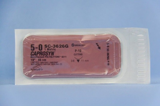 [SC3626G] Medtronic Caprosyn 18 inch 3/8 Circle Size 5-0 P-10 Monofilament Absorbable Suture, 12/Box