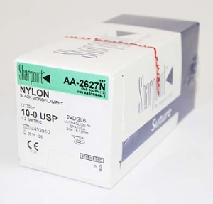 [A9003N] Surgical Specialties Sharpoint Plus 10-0 6.15 mm Nylon Nonabsorbable Suture with Needle and Black, 12 per Box