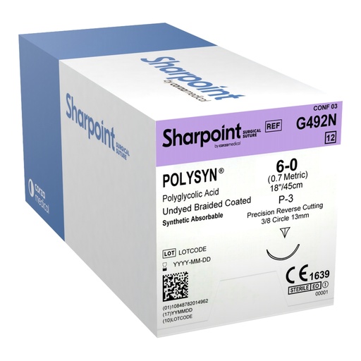 [G492N] Surgical Specialties Sharpoint Plus 6-0 13 mm PolySyn/Polyglycolic Acid Absorbable Suture with Needle and Undyed, 12 per Box