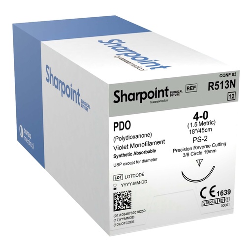 [R513N] Surgical Specialties 4-0 19 mm Polydioxanone Suture with Needle and Violet, 12 per Box