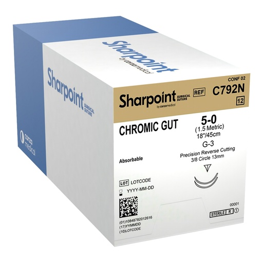 [C792N] Surgical Specialties Sharpoint Plus 5-0 13 mm Chromic Gut Absorbable Suture with Needle and Undyed, 12 per Box