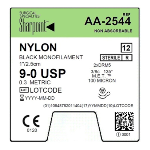 [AA-2544] Surgical Specialties Sharpoint 5 mm x 1 inch Nylon Non Absorbable Suture with Needle and Black, 12 per Box