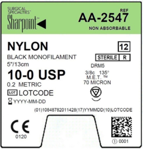 [AA-2547] Surgical Specialties Sharpoint 5mm x 5 inch Nylon Non Absorbable Suture with Needle and Black, 12 per Box