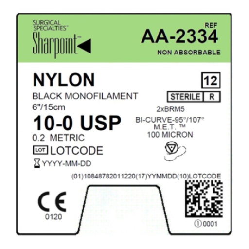 [AA-2334] Surgical Specialties Sharpoint 5 mm x 6 inch Nylon Non Absorbable Suture with Needle and Black, 12 per Box