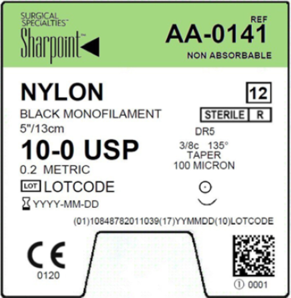 Surgical Specialties Sharpoint 3/8 Circle Nylon Non Absorbable Suture ...