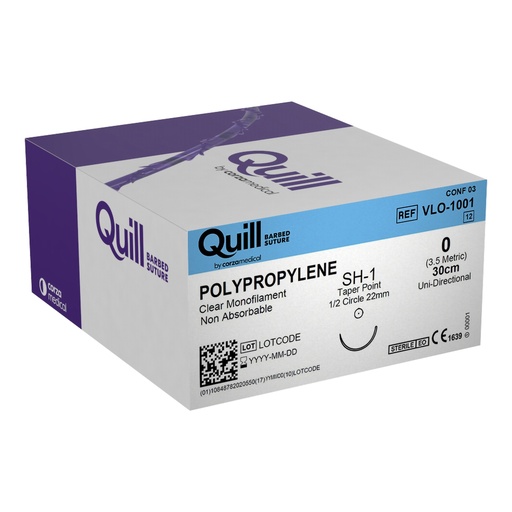 [VLO-1001] Surgical Specialties Quill 22 mm x 30 cm Polypropylene Non Absorbable Suture with Needle and Undyed, 12 per Box