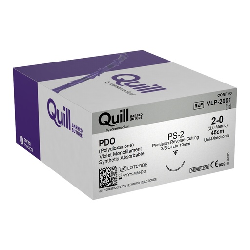 [VLP-2001] Surgical Specialties Quill Monoderm 19 mm x 45 cm Polydioxanone Absorbable Suture with Needle and Violet, 12 per Box