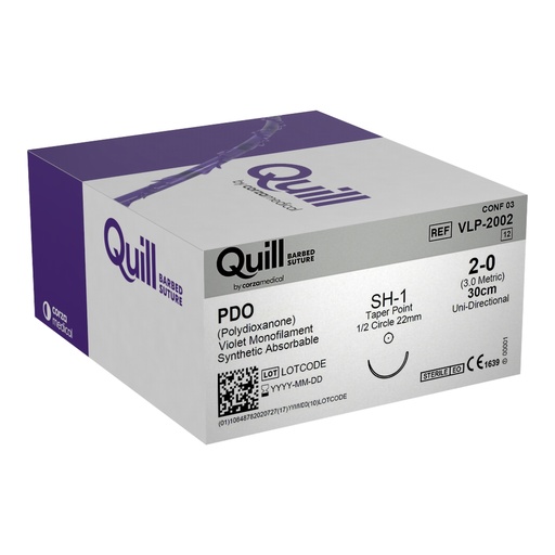 [VLP-2002] Surgical Specialties Quill Monoderm 22 mm x 30 cm Polydioxanone Absorbable Suture with Needle and Violet, 12 per Box