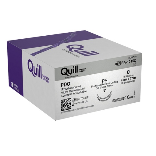 [RA-1015Q] Surgical Specialties Quill 0 7 cm Polydioxanone Absorbable Suture with Needle and Violet, 12 per Box